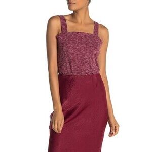 Bobeau Ribbed Marl Tank sleeveless sweater top square neck size M red